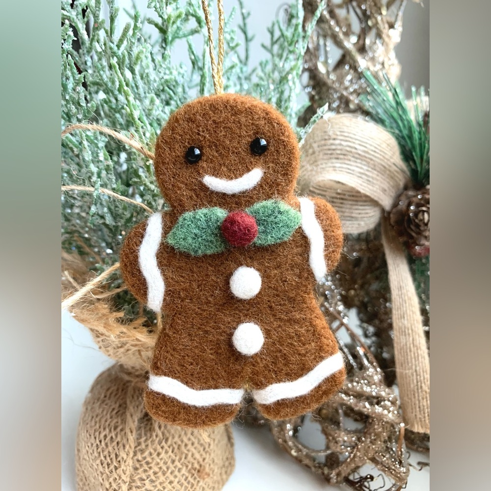 Gingerbread Man Needle Felt Christmas Ornament